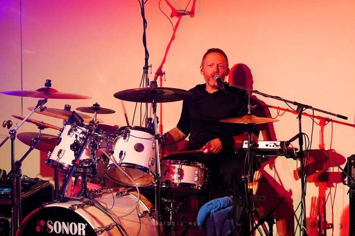 Kromiius drummer Rob at The Space, Isle of Dogs, London
